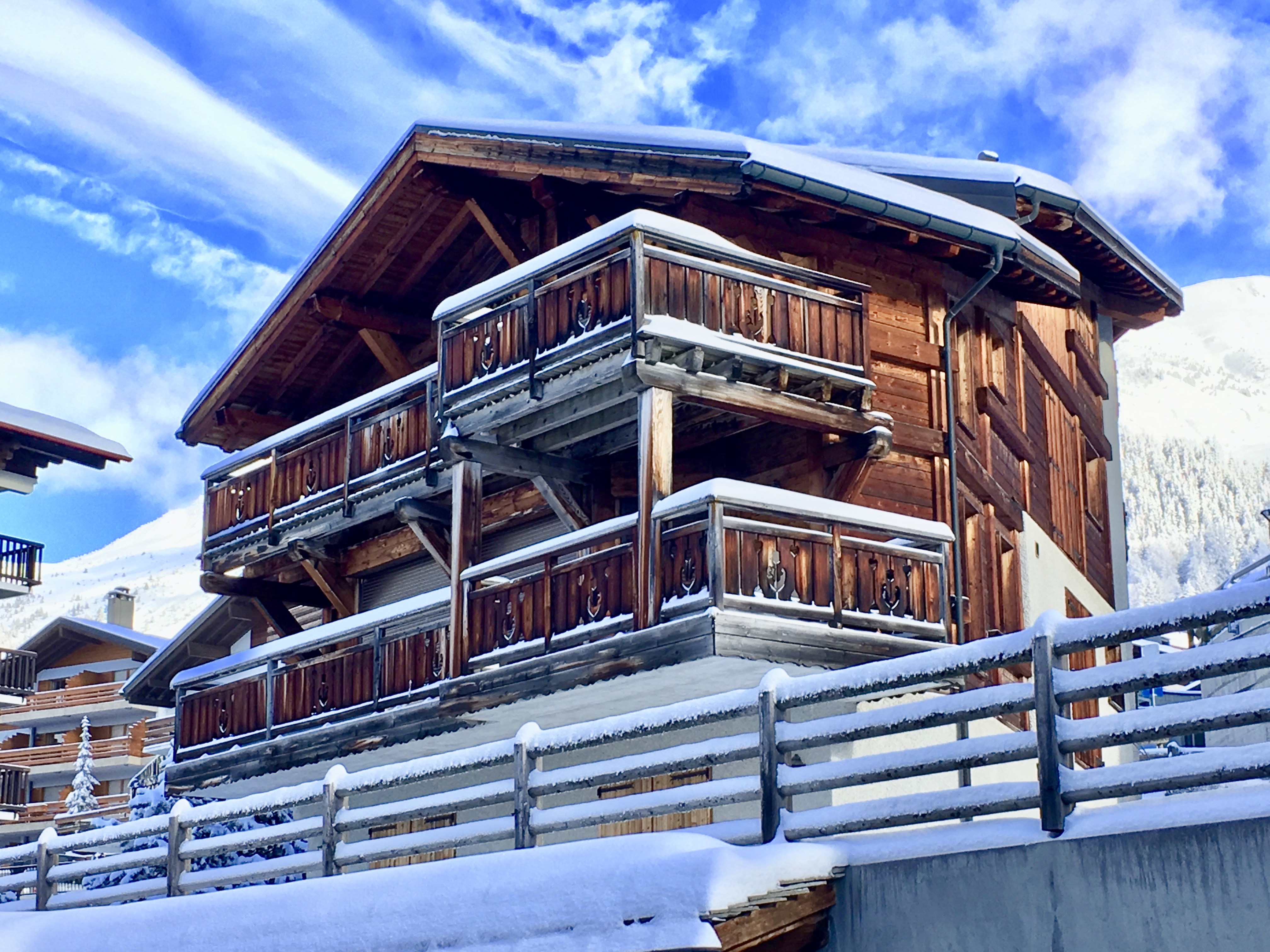 Full snow penthouse verbier in winter season on the roof and outside